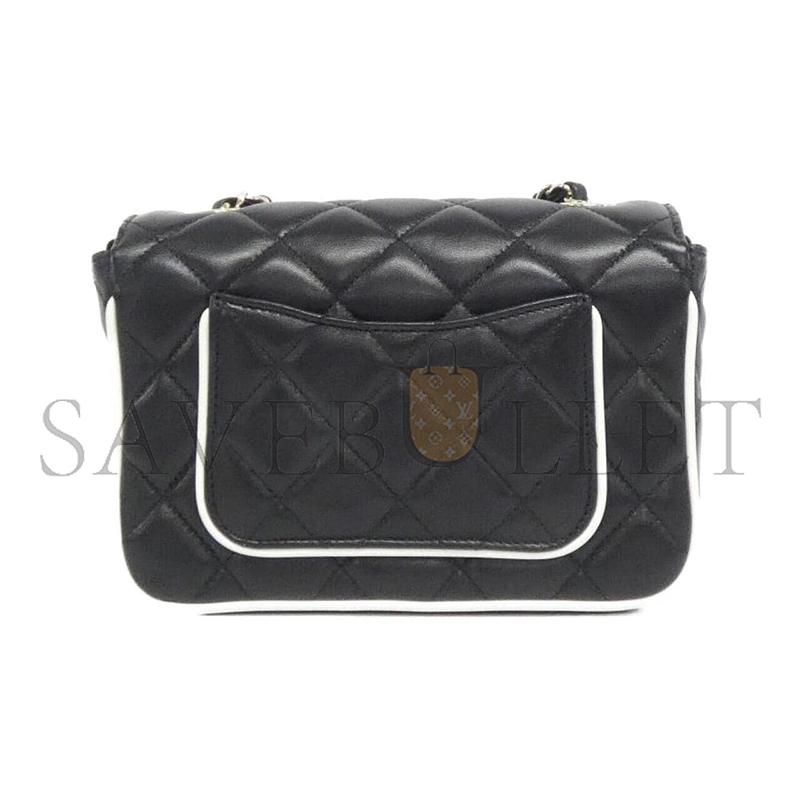 CHANEL BLACK AND WHITE FLAP SHEEPSKIN SHOULDER BAG AS5151 (15*12*3.5cm)